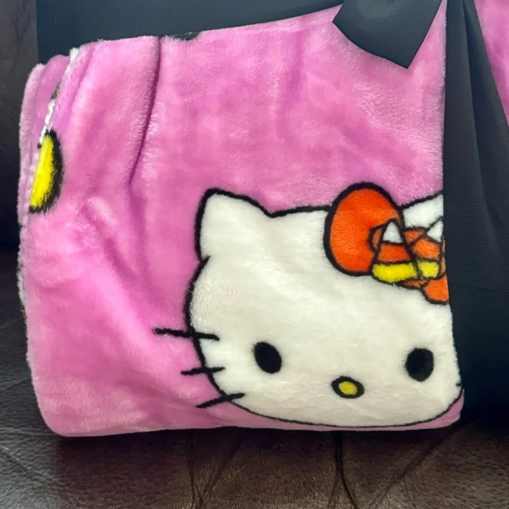 Hello Kitty with Candy Corn Twin Sized Plush Halloween Blanket